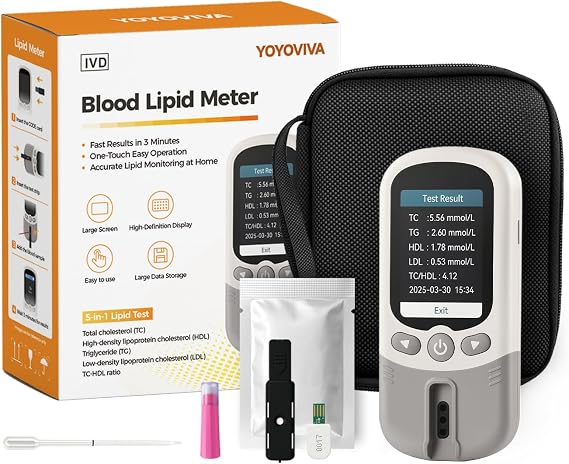 5 in 1 Portable Cholesterol Lipid Test Meter Kit for Total Cholesterol HDL LDL Triglycerides TC/HDL Ratio Easy to Use with 10 Pcs Strips Lancets Droppers