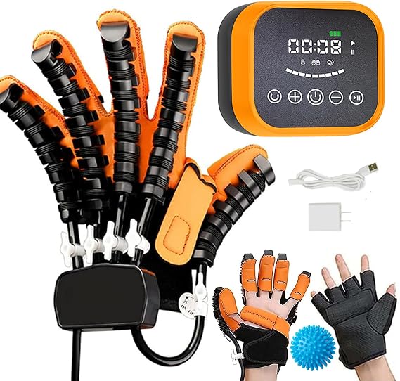 GAOXIAO Hand Function Rehabilitation Robotic Gloves Generations Hemiplegia, Rehabilitation Robot Gloves Hand Exerciser, Finger for Stroke Aids Patients with Dysfunction Recovery Orange plugin Right L