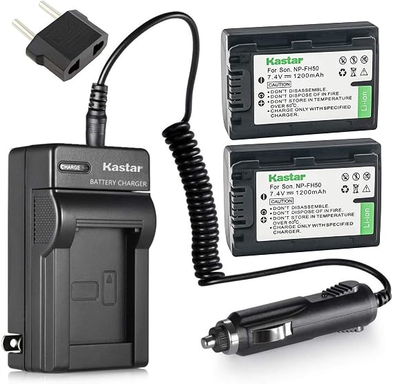 Kastar NP-FH50 Battery 2-Pack and Charger Replacement for Sony DCR-DVD610 DCR-DVD710 DCR-DVD810 DCR-DVD910 DCR-DVD510 DCR-DVD410 DCR-DVD310 DCR-DVD110 Camcorder