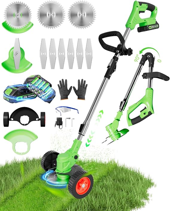 Cordless Weed Wacker, 3-in-1 stringless Weed Wacker, Foldable 2.0Ah Battery Powered Weed Trimmer Stringless Grass Trimmer/Edger Lawn Tool for Yard Lawns Garden