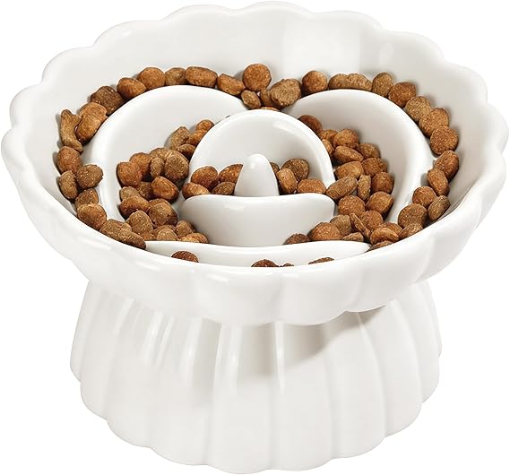 Ceramic Anti Sling Bowl Cat Raised Slow Feeder Wet Food Very Good Non-Slip Easy to Clean Anti-Slinging Bowl for Cats and Small Dogs (White)