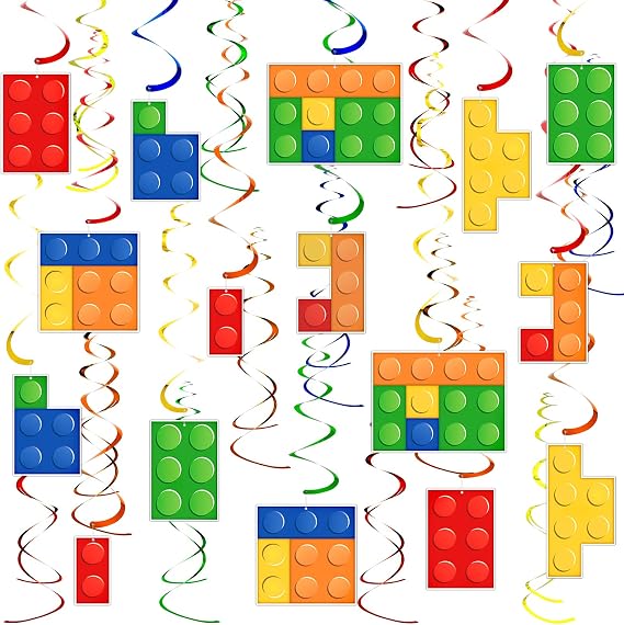 Eersida 30 Pcs Building Blocks Hanging Decor, Birthday Party Streamer Kit