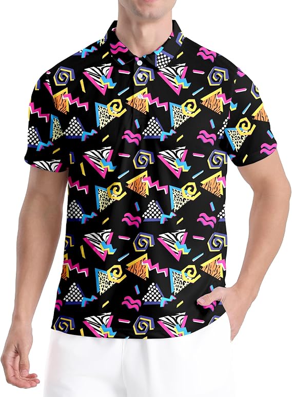 Men's Classic 80s Golf Shirt 90s Short Sleeve Casual Comfort