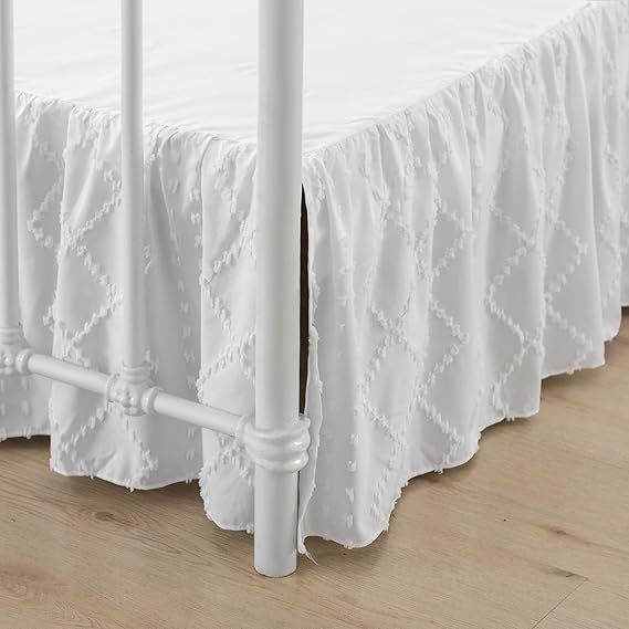 Bed Skirt King Size Ruffled Bed Skirt with Split Corners, White