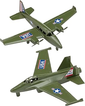 TimMee Prop Plane and Fighter Jet - 2pc OD Green Plastic Army Men Air Support
