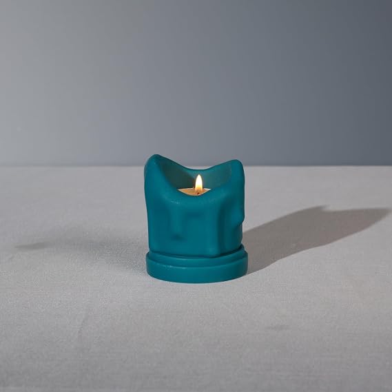 Handcrafted Tealight Candle Holder Designed as a Melting Candle; Handmade Tea Light Candle Holder; Bathroom, Living Room Mantel, Entryway, Buffet and Dining Table Decoration Peacock Blue