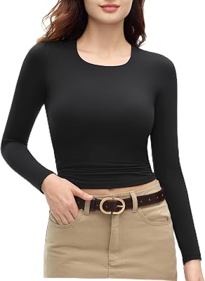 Womens Long Sleeve Shirts Tight Fitted Tops Scoop Neck Going Out Basic Tee