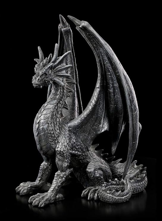 Figuren Shop GmbH Black Dragon Gothic Figure - Black Wing Fantasy Decorative Figurine Decorative Item Hand Painted Height 37 cm