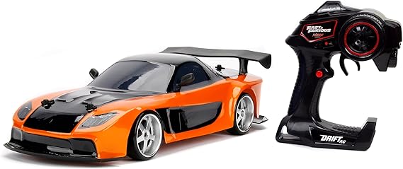 Jada Toys Fast & Furious Hans Mazda RX-7 Drift RC Car, 1: 10 Scale 2.4Ghz Remote Control Orange & Black, Ready to Run, USB Charging (Standard) (99700)