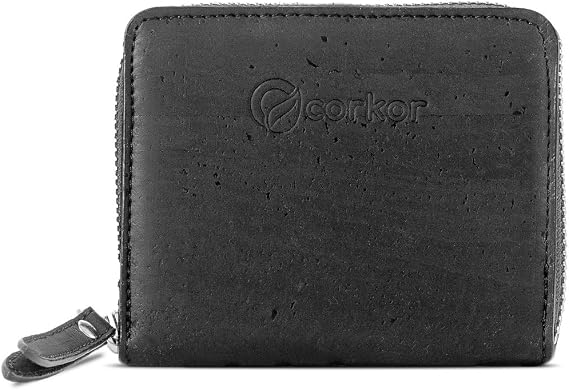 Corkor Cork RFID Square Wallet Womens Wallet - RFID Blocking - Vegan Leather Cruelty Free Eco Friendly - Black