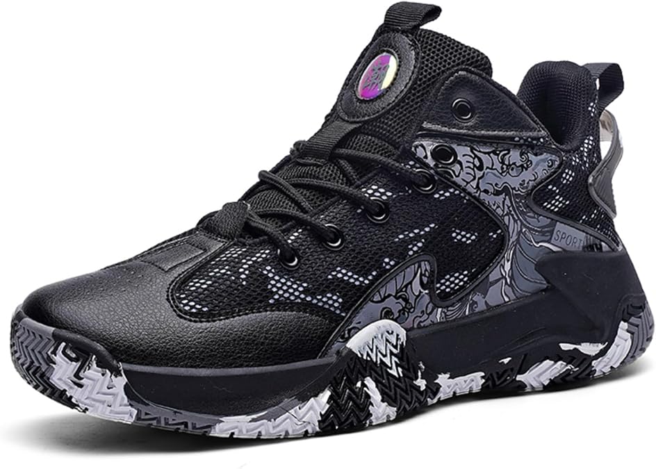 Mens Breathable Mesh Lace Up Basketball Shoes Fashion High-Top Non-Slip Sneakers Casual Gym Sports Tennis Jogging Shoes