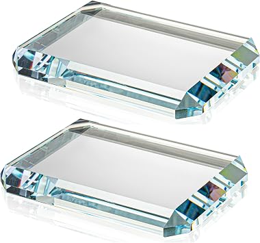 Set of 2 Rectangular Glass Paperweight Blocks - Clear Glass Paper Weights - Glass Block Decor Tiles for Office, Home Crafts, Projects, Ornaments (A)