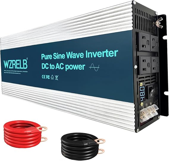 WZRELB 5000W Pure Sine Wave Inverter, Car Power Inverter 48V DC to 110V 120V AC Converter for RV, Truck, Solar, Outdoor with 4 AC Outlets, Hardwire Port, Surge 10000W, LED Display,Off-Grid