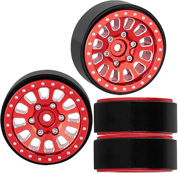 1.3" Beadlock Wheel Rims for TRX4M 1/18 SCX24 1/24 RC Crawler Car,(4PCS) Aluminum RC Wheels Rims,Red