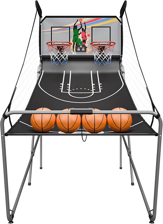 Basketball Arcade Game Shot Creator Indoor Foldable Electronic Double Shootout Sport Game Official Home Dual Shot Basketball 2 Player with 4 Balls (Black Silver)
