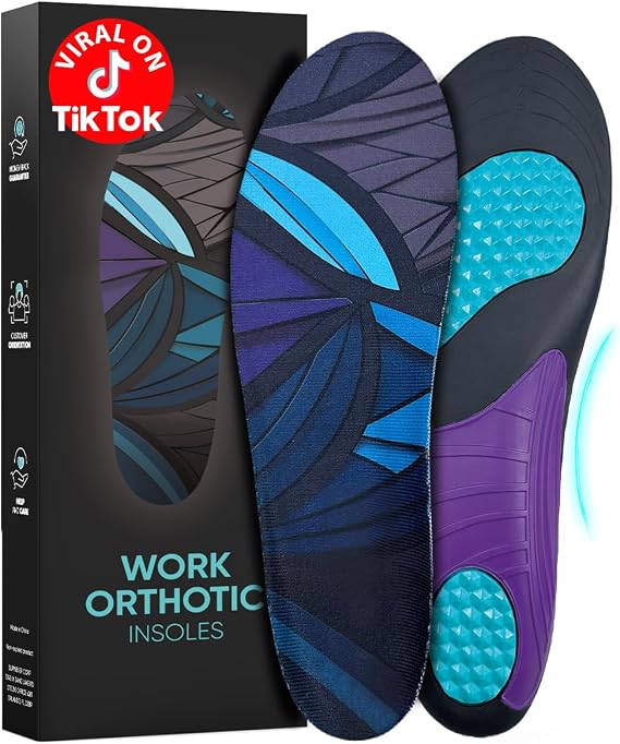 CRUVHEAL Anti Fatigue Work Orthotic Boot Insoles for Men Women (S-M, Blue)