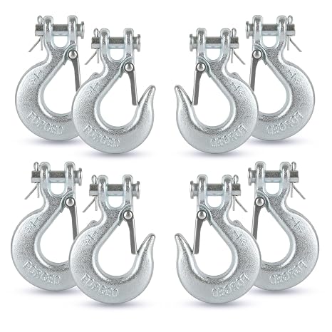 8Pcs 1/4 Inch Safety Chain Hooks, Clevis Slip Hook with Safety Latch, Trailer Safety Chain Hooks, G70 Forged Steel for Trailer Truck Transport Tow Winch Hook Trailer (12,600 Lbs)