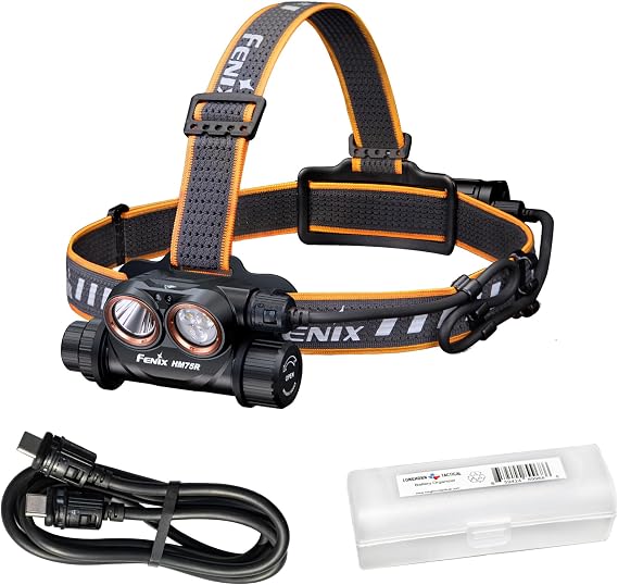 Fenix HM75R 1600 Lumen USB-C Rechargeable Headlamp, Power Extender Pack Included for Extra Long Runtime, White and Red Beams, for Site Operation, Search and Rescue, Caving, Hiking