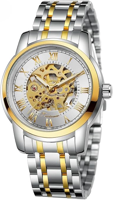 FORSINING Fashion Men's Casual Automatic Mechanical Watch Waterproof Stainless Steel Strap Skeleton Hollow Men's Watch