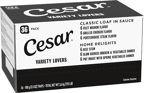 Cesar Loaf and Delights Wet Dog Food, Variety Lovers Pack, 3.5 oz, 36 Count