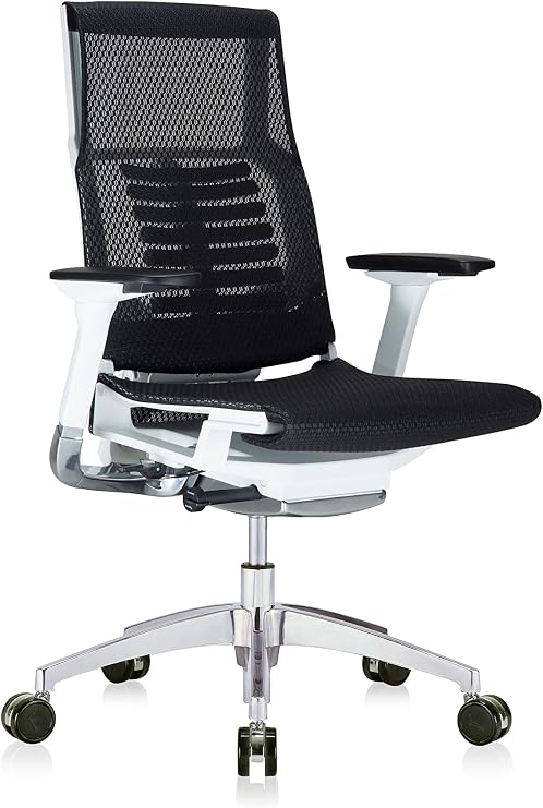 POwerFIT Exec Chair Black MESH SEAT & Back-White Frame