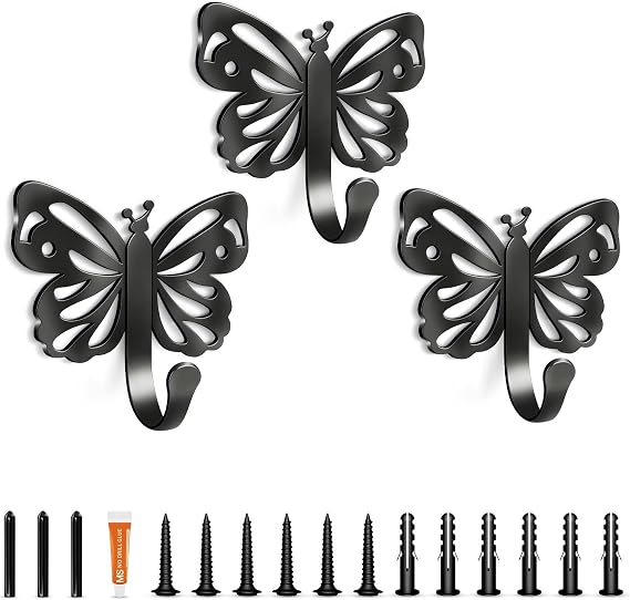 Butterfly Design Metal Hook for Both Screw Mounting and Strong Adhesive