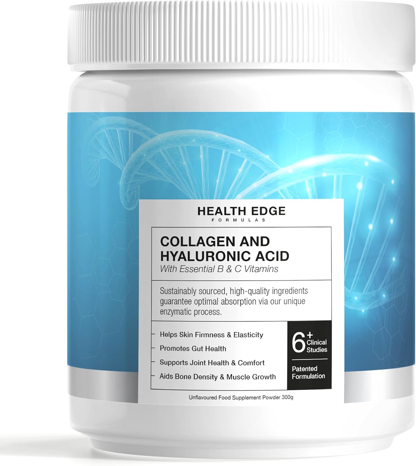 Collagen with Hyaluronic Acid - High Strength 10,000mg - Plus 9 Vitamins - for Skin, Hair, Nails, Gut Health, Bones, Muscles & Joints. Sustainably Sourced. No Additives. Made in UK