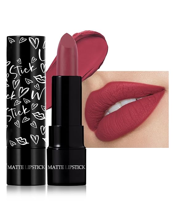 Plum Red Matte Lipstick,Waterproof Long Lasting Lip Gloss,Makeup for Women