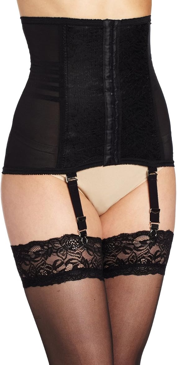 Style 21 Waist Trainer Girdle with Garters | Firm Control Power Net | Made in USA | Contour Bands + Flexible Boning