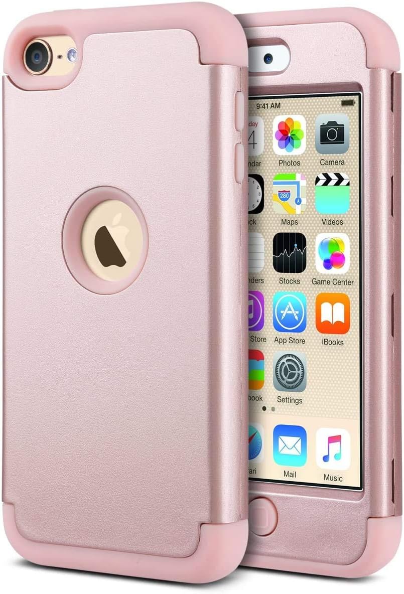 ULAK for iPod Touch 7th Generation Case, iPod Touch 56 Case Hybrid 3 Layer Silicone Bumper Shockproof Hard Cover for iPod Touch 5th6th7th Generation, Rose Gold