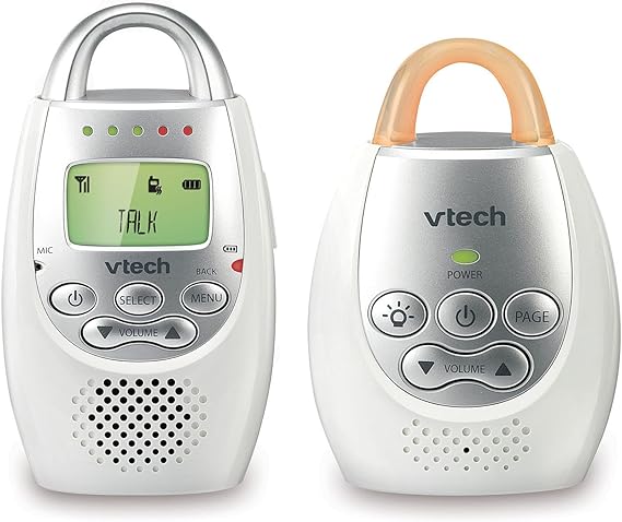 VTech Communications DM221 Audio Baby Monitor with up to 1,000 ft of Range, Vibrating Sound-Alert, Talk Back Intercom & Night Light Loop, WhiteSilver