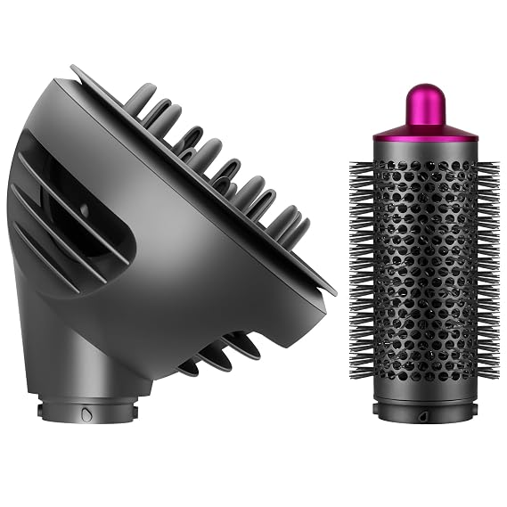 Wave Curl Diffuser and Round Brush Attachment for Dyson Airwrap to Enhance Curl Definition and Control Wavy Hairstyles