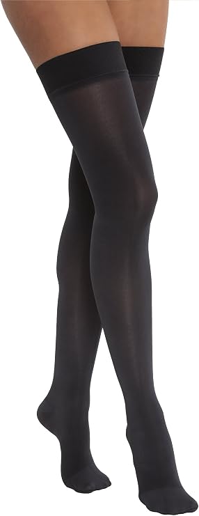 JOBST Opaque Thigh High with Silicone Dot Top Band, 15-20 mmHg Compression Stockings, Closed Toe, Small, Anthracite