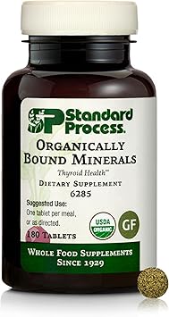 Standard Process Organically Bound Minerals - Supports Thyroid Function & Nervous System Health - Contains Iodine from Alfalfa & Kelp - Gluten-Free, Non-Dairy & USDA Organic - 180 Tablets