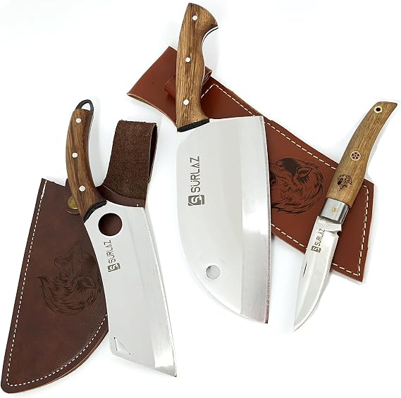 SürLaz Outdoor Knife Row Camping Row Chef Knife Forged Steel Leather Case