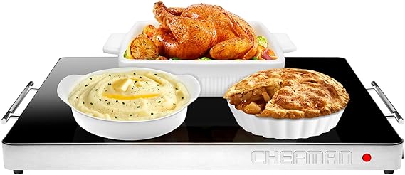 Chefman Electric Warming Tray with Adjustable Temperature Control, Perfect For Buffets, Restaurants, Parties, Events, and Home Dinners, Glass Top Extra Large 21 x 16 Surface Keeps Food Hot Black