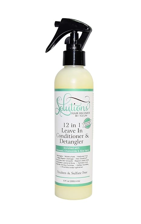 Nzuri Solutions Hair Regimen 12 in 1 Leave in Conditioner & Detangler Enriched with Seaweed, Chamomile and Aloe Vera 8OZ