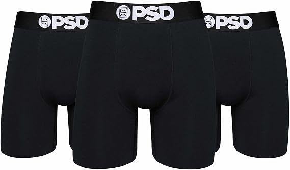 PSD Mens Underwear Black Cotton Boxer Brief 3 Pack, XL