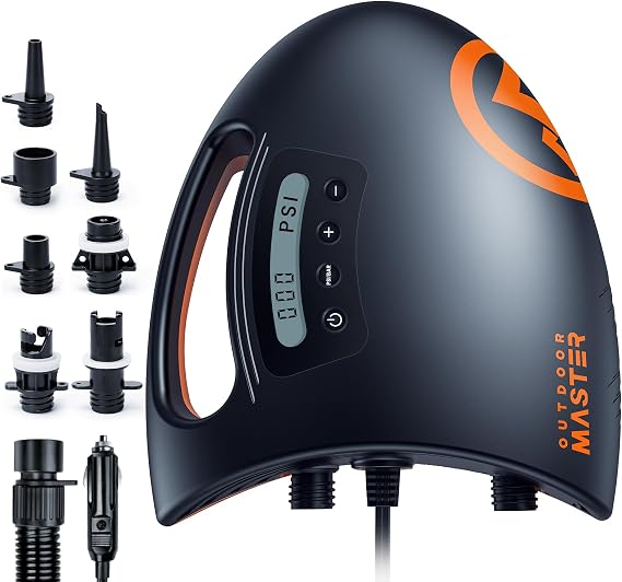 OutdoorMaster Shark 2 High Pressure SUP Pump, Electric Air Pump 20 PSI | Auto Cooling & Auto-Off, Dual Stage Inflation, Digital Display, 12V DC, For Inflatable Paddle Board, Water Sports