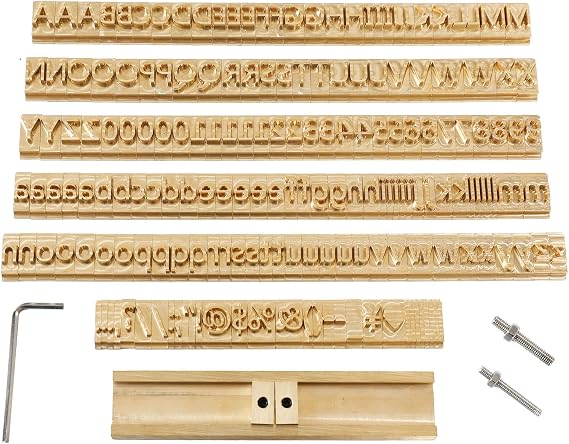 ZONEPACK 10mm Hot Stamping Machine Brass Letter Lettering Kit for Crafts, Wood Alphabet Stamps, Foil Embossing, 184 PCS Microsoft Elegant Black