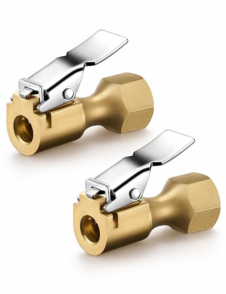 AstroAI Air Chuck, Heavy Duty Open Flow Lock On Tire Chuck with Clip for Inflator Gauge Compressor Accessories, Yellow