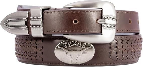 NCAA Texas Longhorns Full Grain Leather Braided Concho Belt