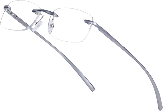 Rimless Reading Glasses for Mens Womens Rectangular Spring Hinge Lightweight with Glasses Case