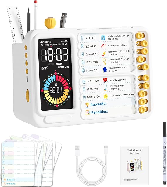 AFAITH Visual Timer for Kids Countdown Timer Task List for Kids for Classroom Office Kitchen Desk Timer Kids Time Management Tools