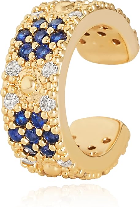 Ear Cuff Earrings for Women Trendy 14K Gold Plated Cubic Zirconia Paved Multi-Colored Floral Sparkle Huggie Ear Cuffs Non Piercing | Clip On Cartilage | Single