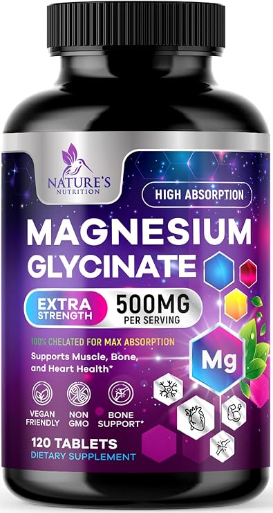 Magnesium Glycinate Supplement - 500mg Magnesium Per Serving - 100% Chelated & Purified - Supports Sleep, Heart Health, Muscle Strength - Best Absorption Magnesium, Bottled in USA - 120 Tablets