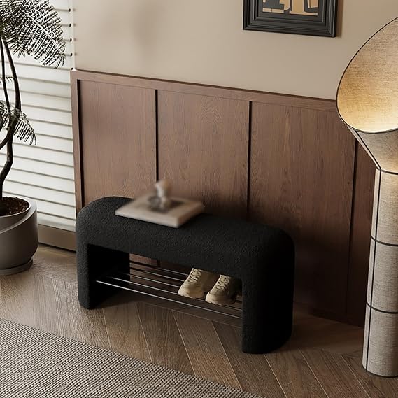Storage Bench, 39.3" Entryway Bench, Metal Bracket, End Of Bed Storage Benches For Entrance, Living Room, Bedroom, Hallway(Black,47.2in(120cm))