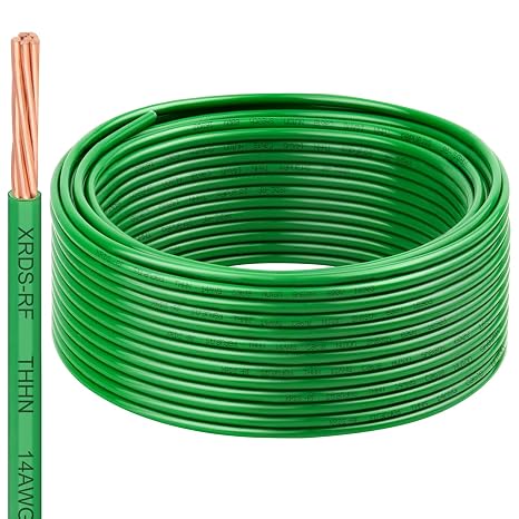 14 AWG THHN Stranded Bare Copper Wire 50FT Green Grounding Wire, Electrical Wire, 600V Rated Building Wire, Ideal for Panel Wiring, Grounding, Lighting Circuits, Control Systems