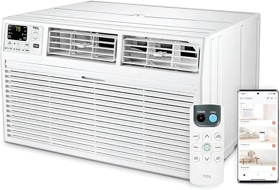TCL 8,000 BTU Smart Through-the-Wall Air Conditioner, 115V, Wi-Fi | 115V Wall Mounted, Dehumidifier, Remote Control, Energy Efficient, Works with Alexa, Google Assistant, up to 350 Sq.Ft.