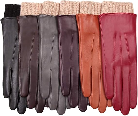 Winter Leather Gloves for Women - Warm Touchscreen Cashmere/wool Blend Lining Driving Windproof (6.5 (Small), Black)